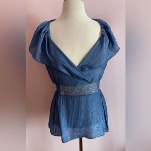 Elegant Blue Top with Rhinestone Detail